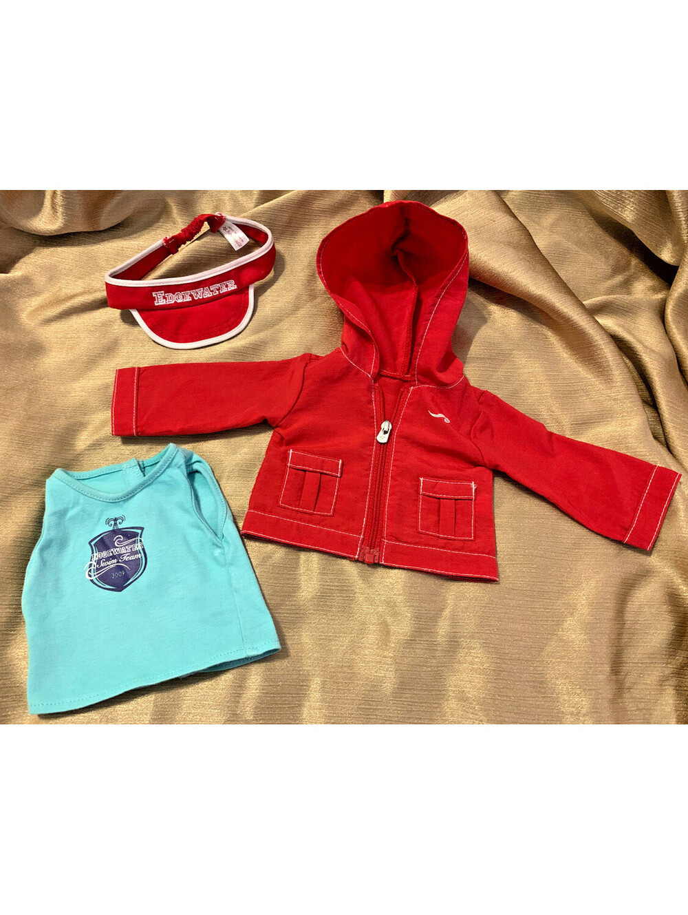 American Girl Doll Chrissa's Edgewater Swim Team Jacket Shirt & Visor
